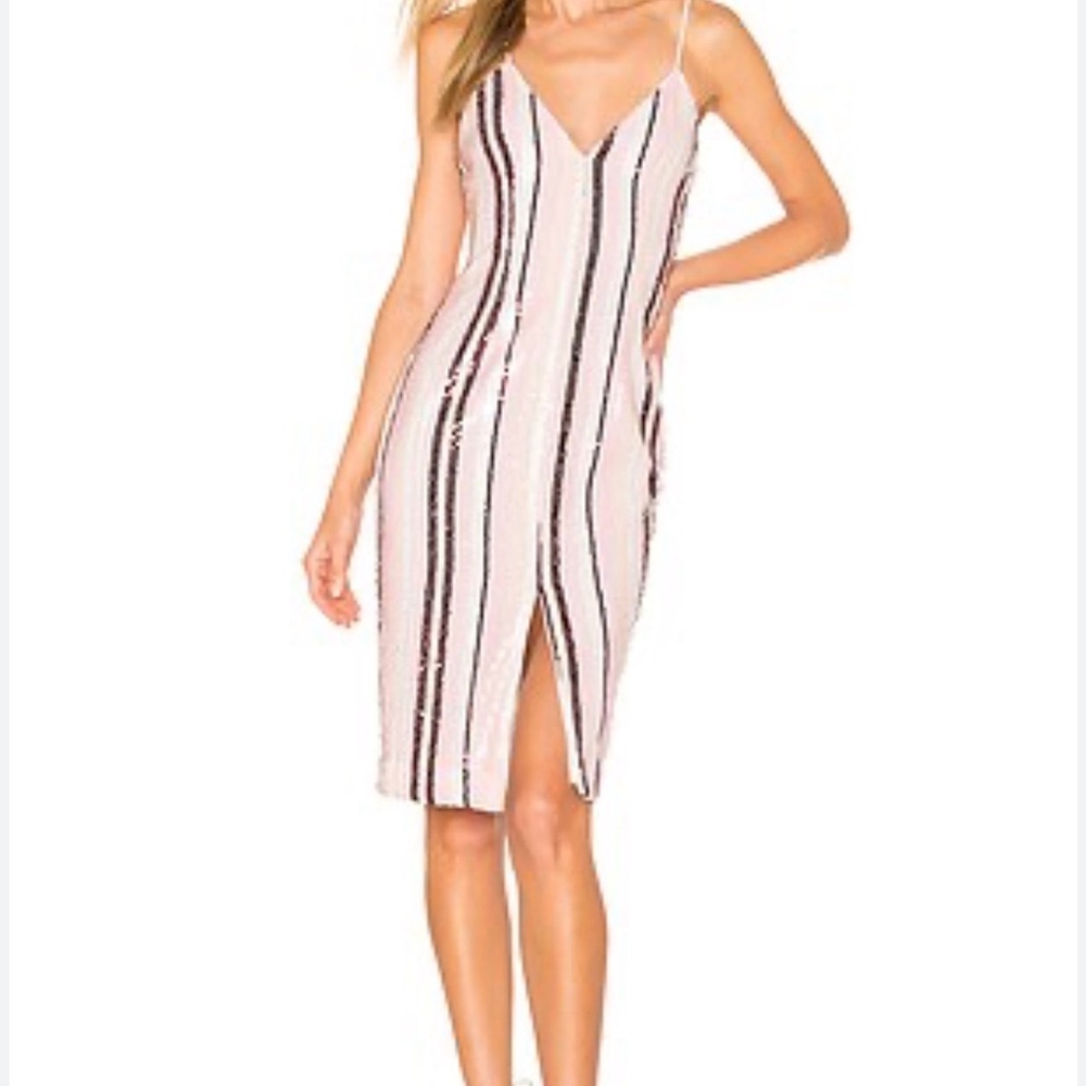 NBD Brosnan sequin midi dress in blush pink, ivory